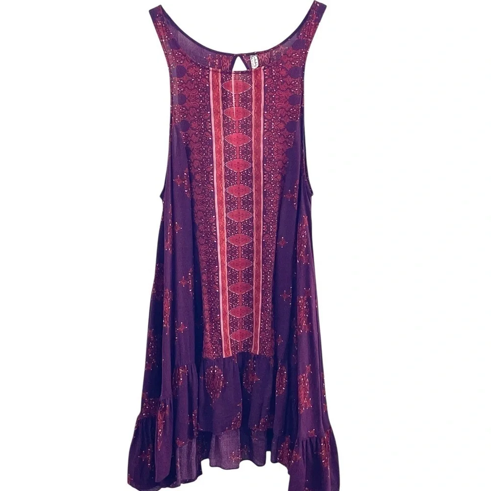 Free People Annka Border Slip Dress Asymmetrical Purple and Pink High-Lo Size M
